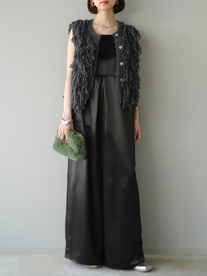 [予約]サテンビスチェオールインワン/ブラック