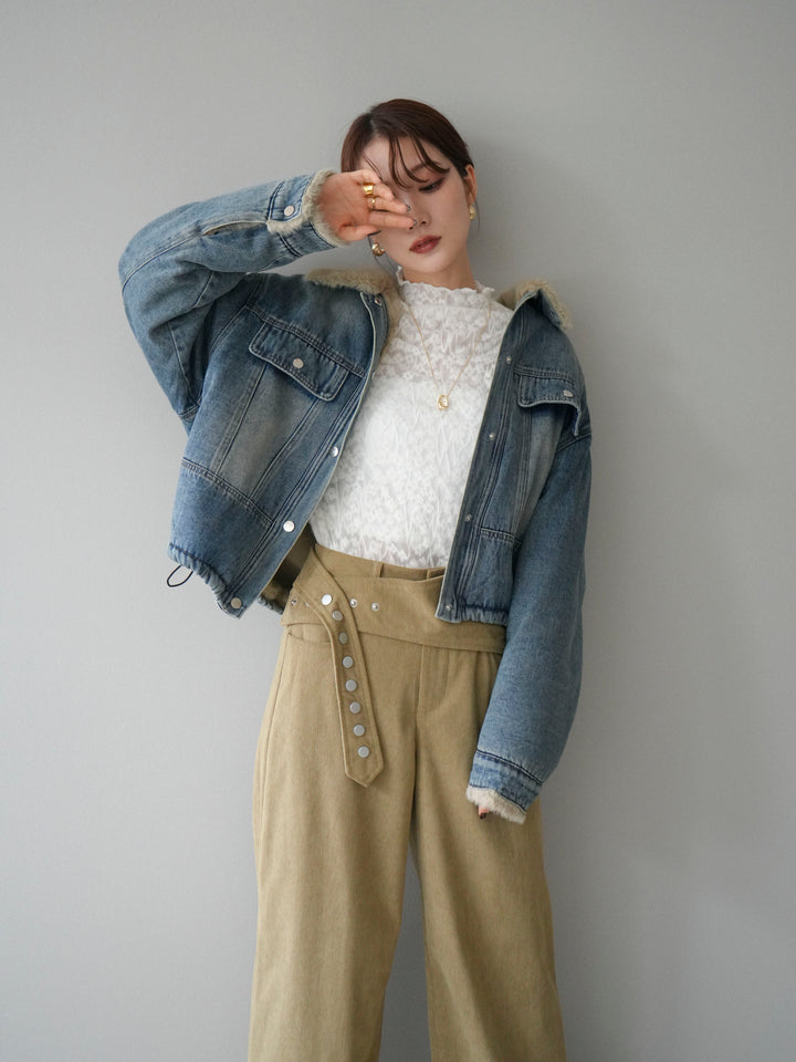 [予約]デニム×ファーステンカラーショートジャケット/lightblue
