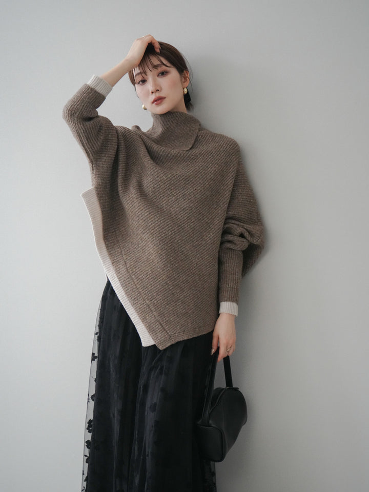 [予約]配色アシンメトリードルマンニットプルオーバー/oatmeal