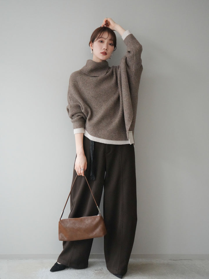 [予約]ベルト付裏起毛センターシームカーブパンツ/brown