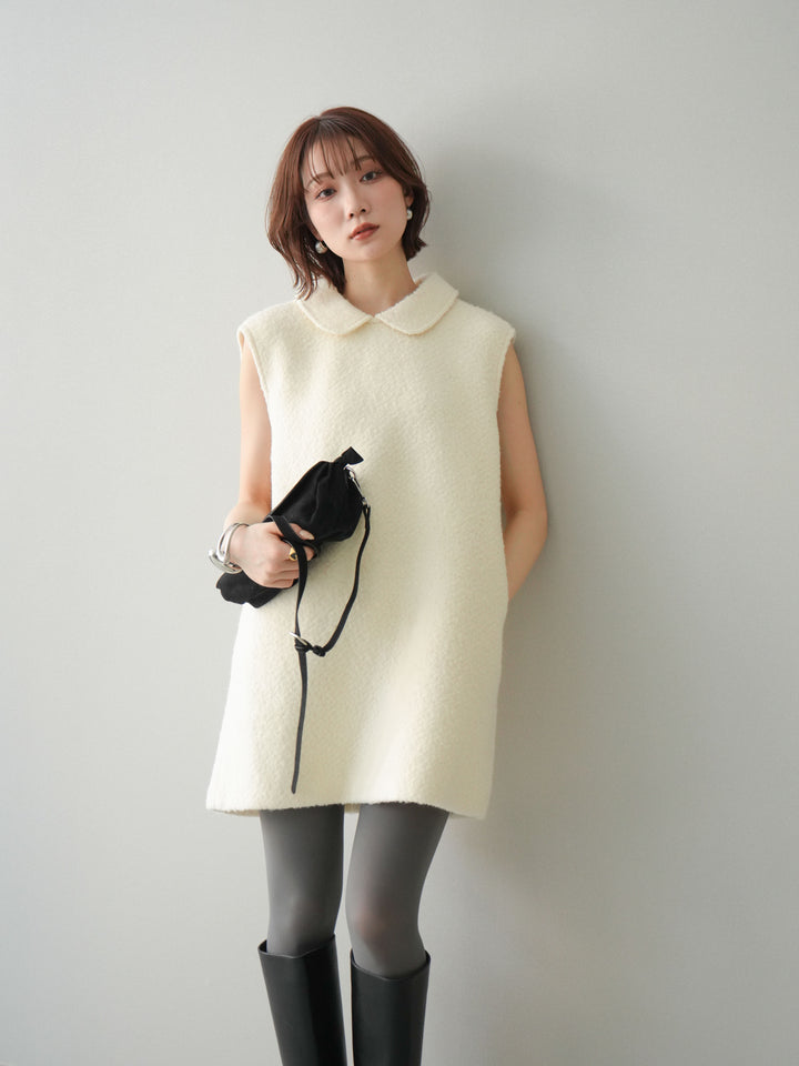 [SET]襟付きブークレミニワンピース+選べるアクセセット(2set)