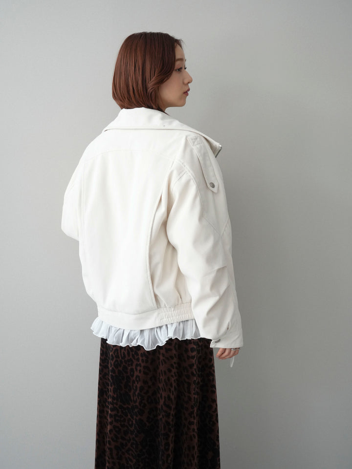 [SET]コーデュロイライダース裾レースブルゾン+レオパードベロアナロースカート(2set)