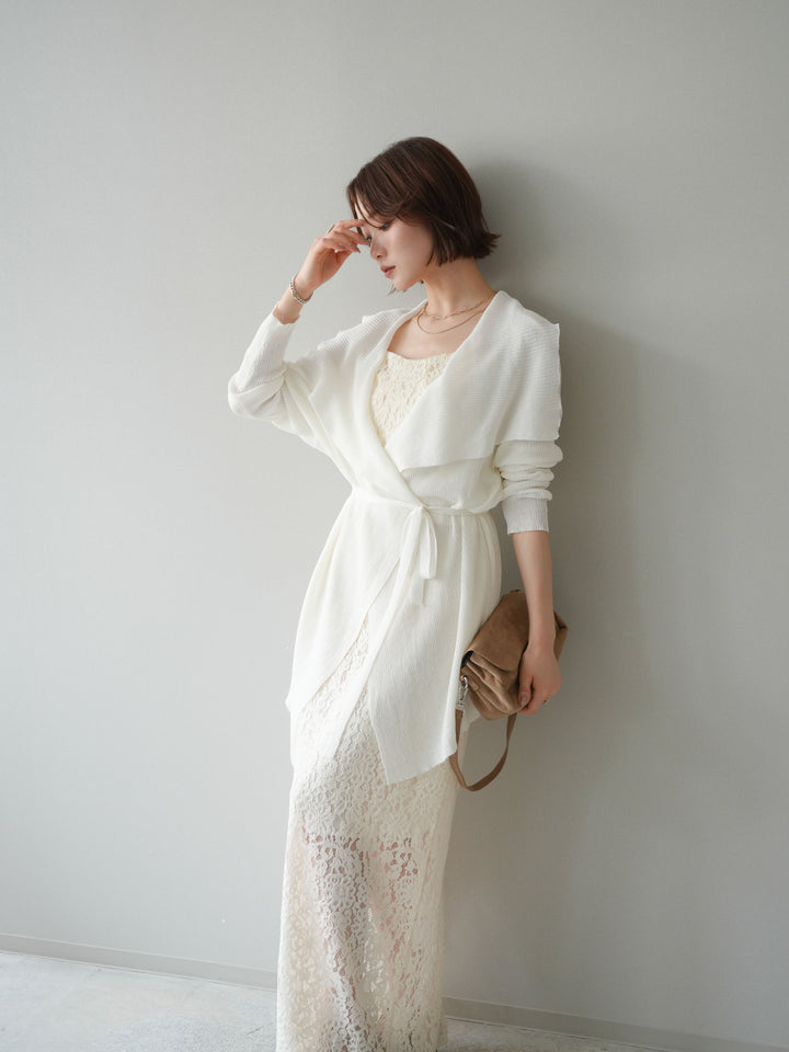 [SET]ドレープリブニットガウン+フルレースキャミ＆IラインスカートSET UP(2set)