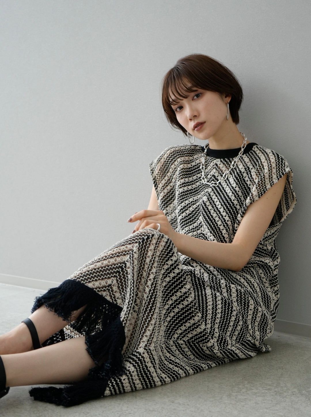 [SET] Crochet fringe I-line skirt + Crochet fringe I-line skirt (2set)