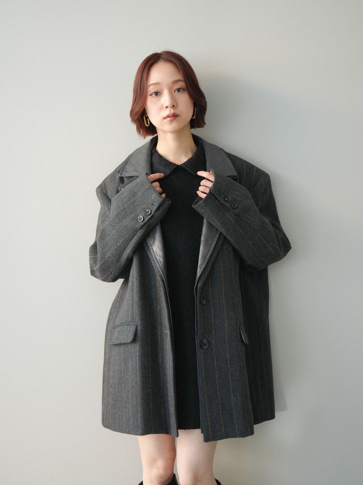 [SET]襟付きブークレミニワンピース+レイヤードデザインツイードテーラードジャケット(2set)