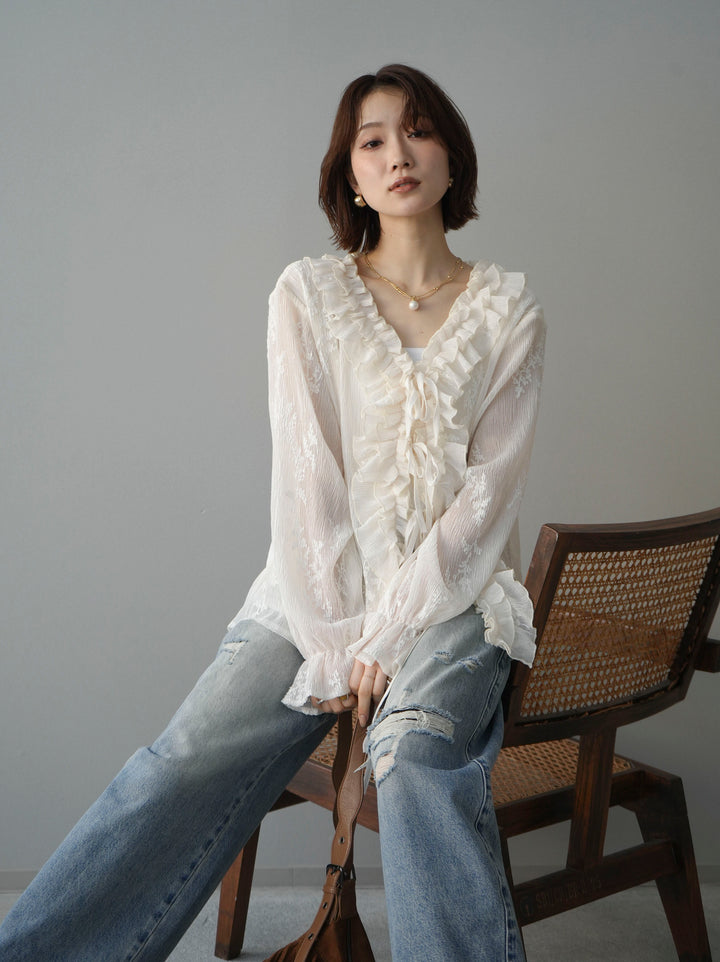 [予約]楊柳ラッフルフリルカーディガン/ivory
