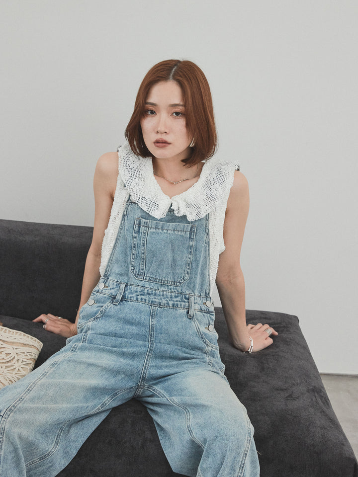 [予約]センターシームデニムサロペット /ライトブルー