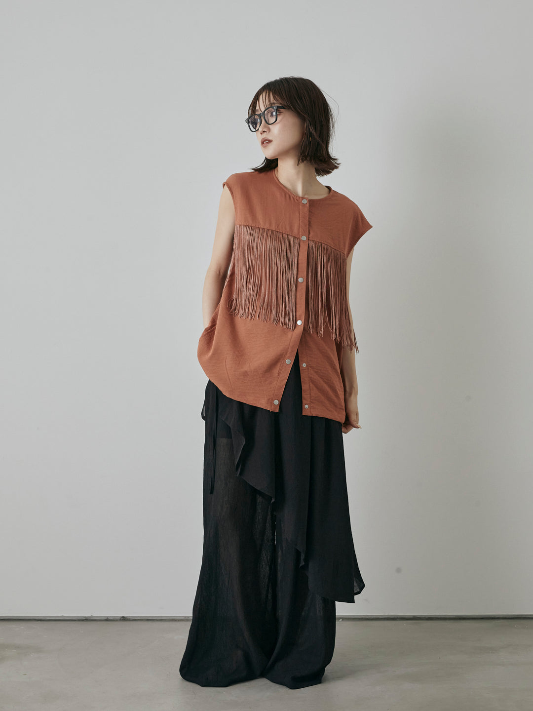 [預購] 薄紗洗衣機裹身設計褲/黑色