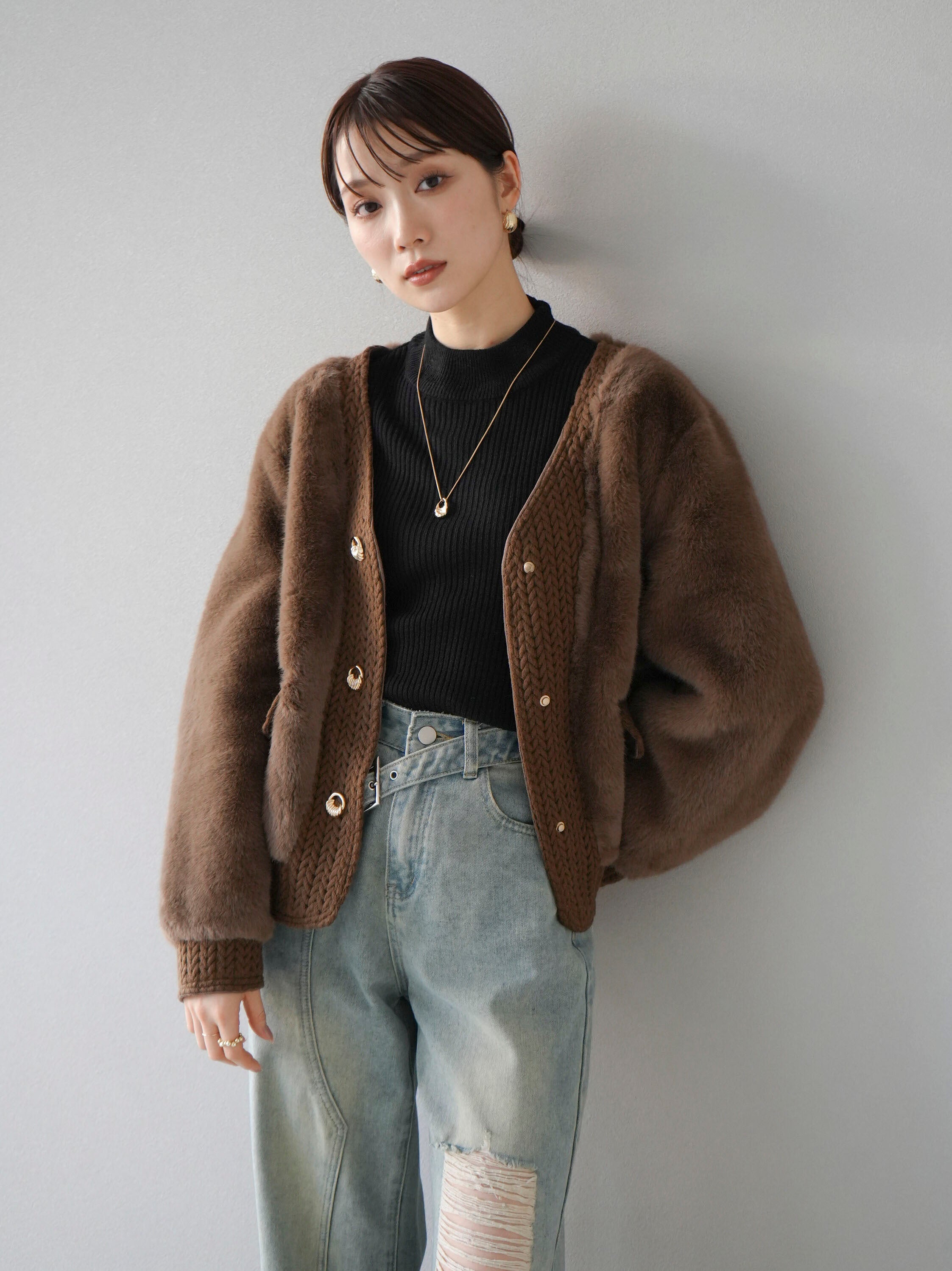 エコファーコンビニットジャケット タグ付き CELFORD エコファーコンビ