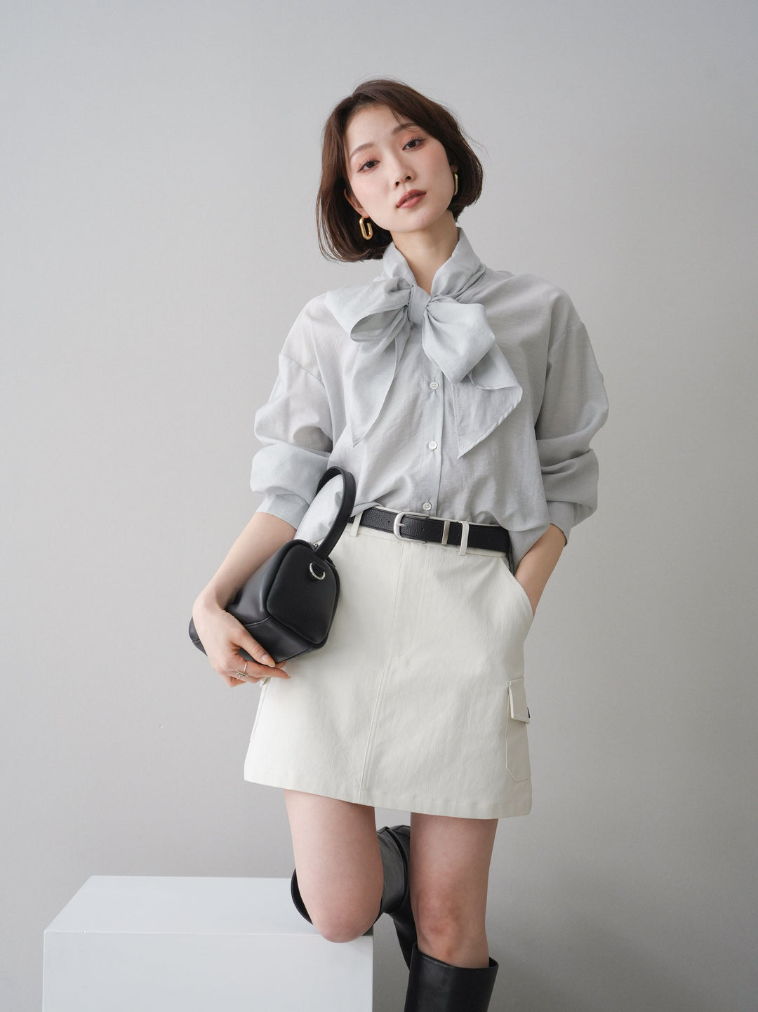 [SET]シアーボウタイブラウス+シアーボウタイブラウス(2set)