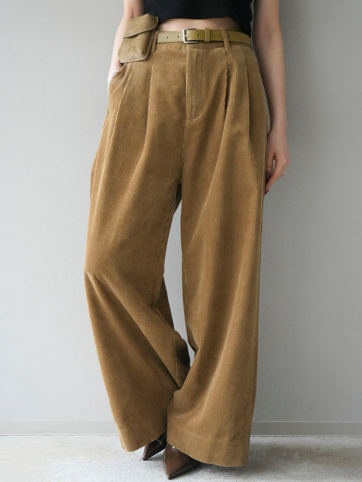 [予約]ベルト付コーデュロイワイドパンツ/beige