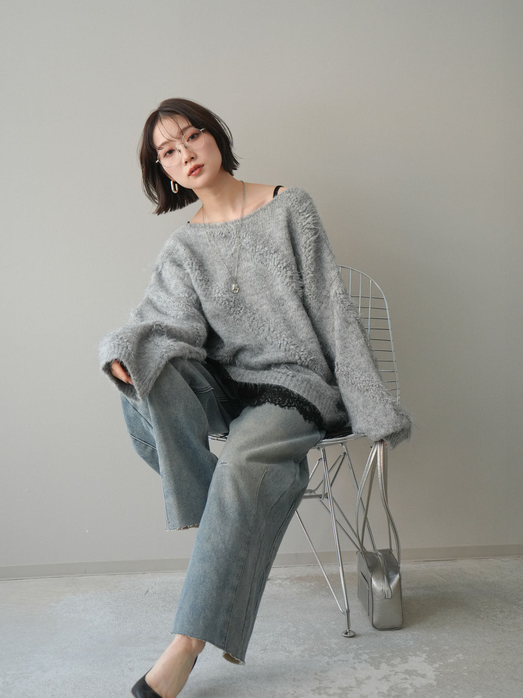 [予約]シャギーデザインニットプルオーバー/gray
