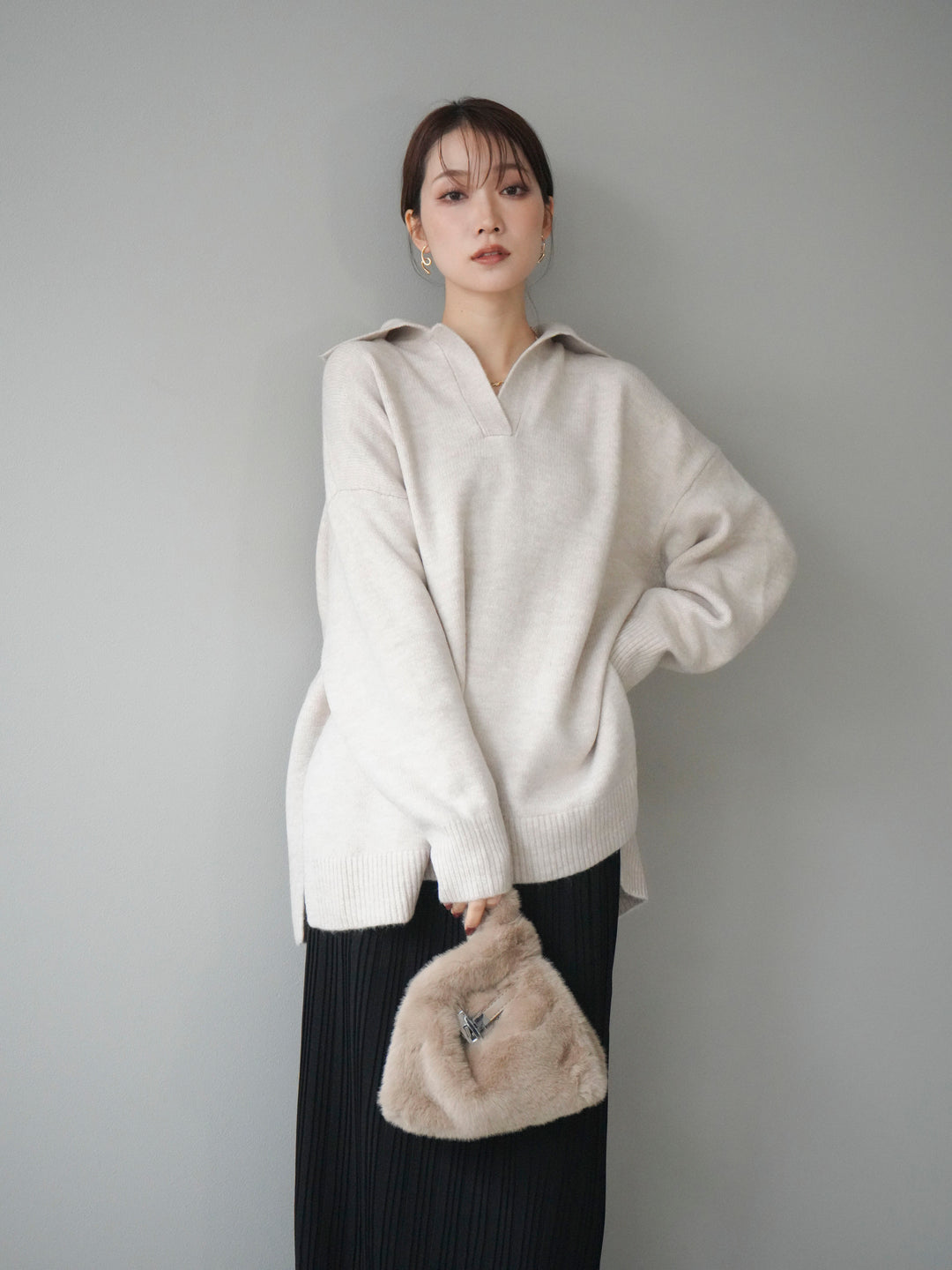 [予約]スキッパーオーバーニットプルオーバー/oatmeal