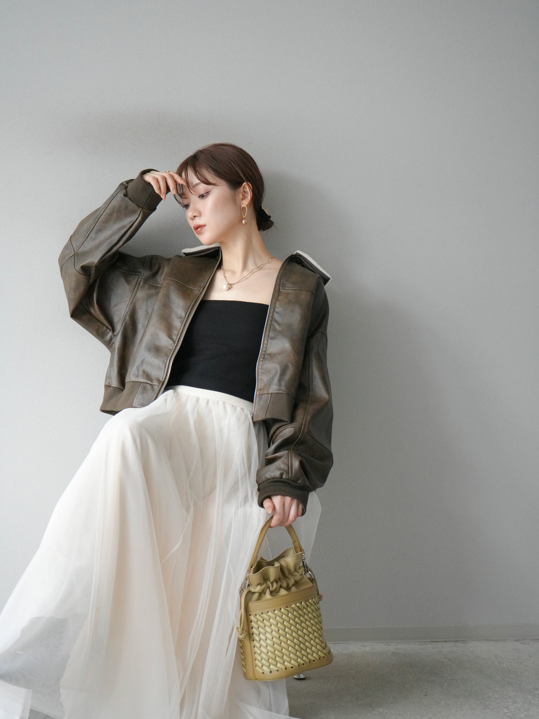 [予約]襟ボアヴィンテージレザーブルゾン/ブラウン