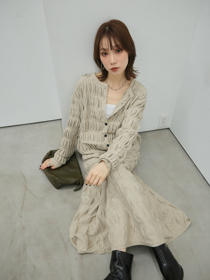 【Allure】[SET]シャーリングニットカーディガン&ニットスカートSET UP