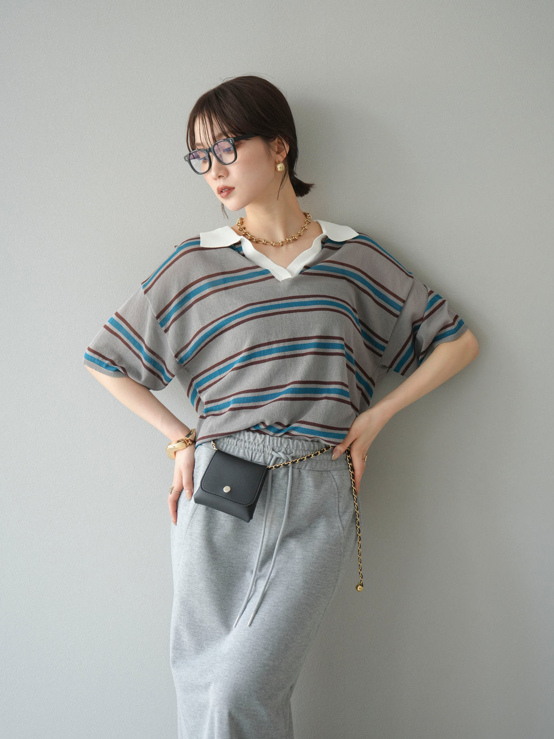 [予約]シアーポロニットプルオーバー/グレーボーダー