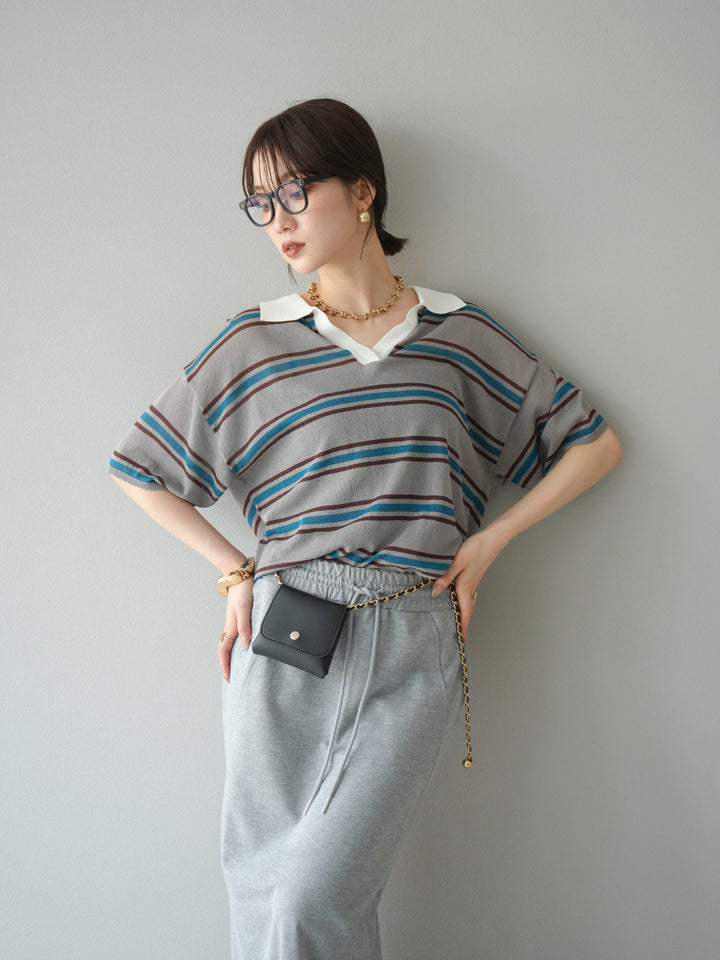 [予約]シアーポロニットプルオーバー/グレーボーダー