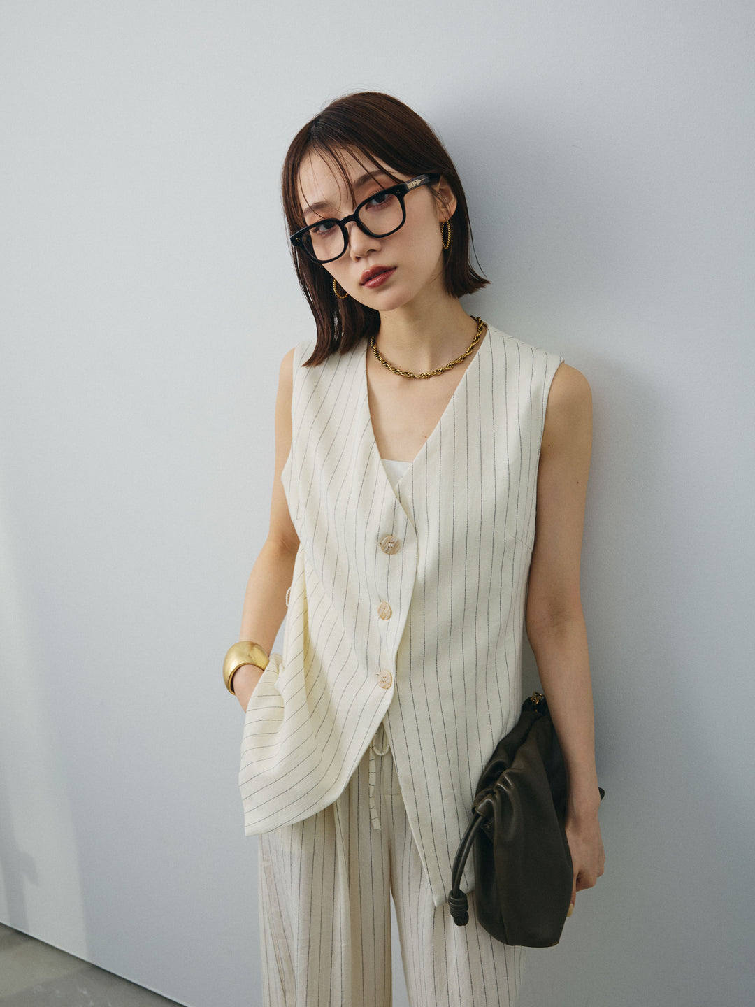 [SET] 條紋背心＆寬褲SET UP（2件套）