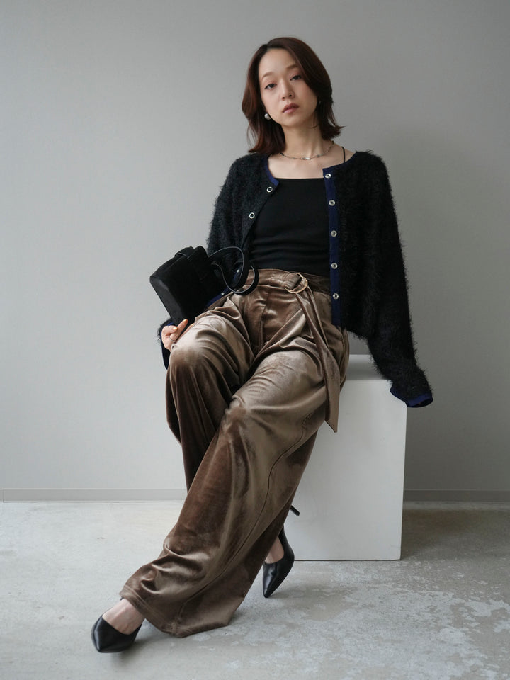 [予約]バイカラー2WAYシャギーニットカーディガン/black