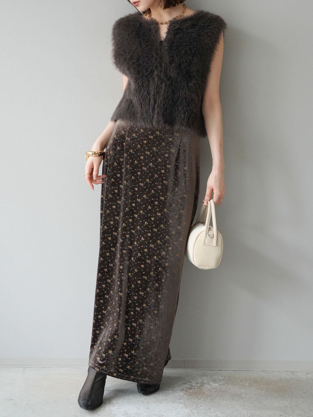 [予約]ミンクライク前後2WAYショートジレ/ブラウン