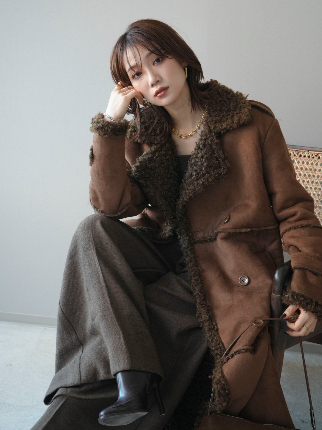 [予約]ムートンロングコート/brown