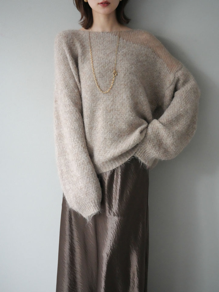 [予約]ネック透かし編みニットプルオーバー/ベージュ