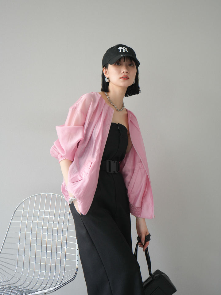 [SET]タックデザインシアーブルゾン+ヘザーツイルベルト付ベアサロペット(2set)