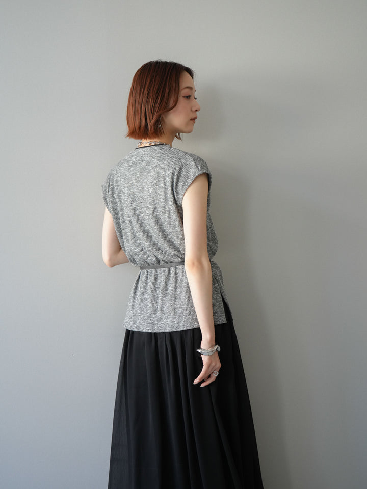 [予約]ベルト付シフォンコンビジャージワンピース/black