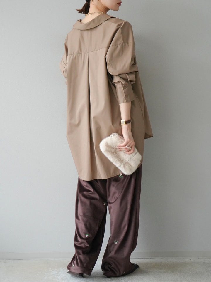 [予約]フラワー刺繍イージーパンツ/ブラウン