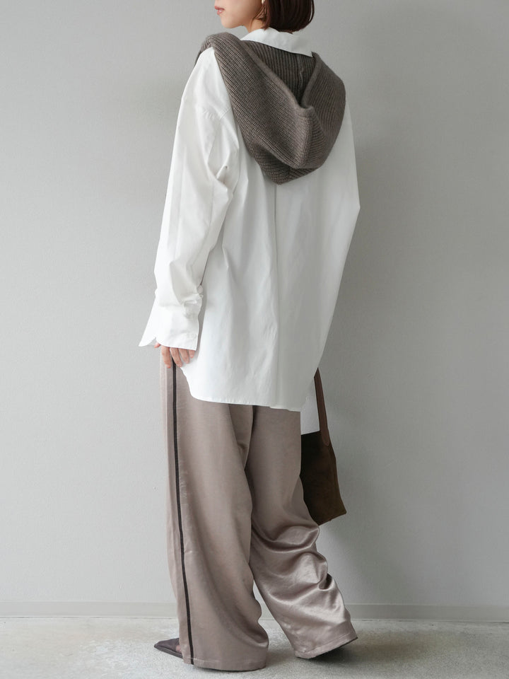 [予約]サテンラインワイドパンツ/グレージュ