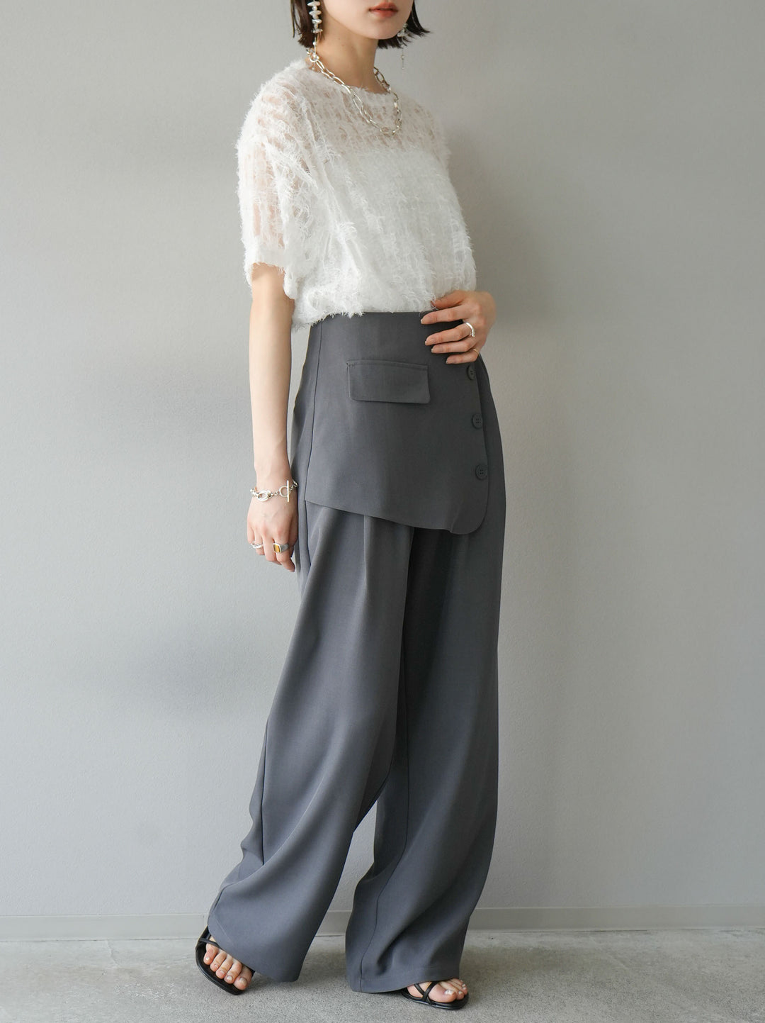 [Pre-order] Front flap slacks pants/gray