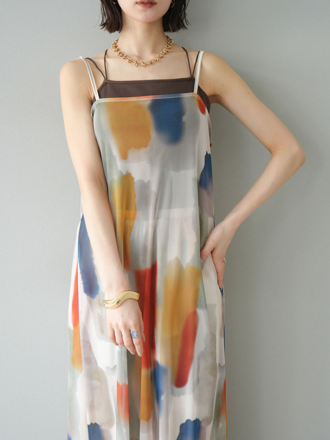 [予約]水彩アートシアーキャミワンピース/オフホワイト