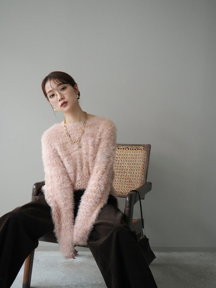 [予約]ミックスシャギールーズニットプルオーバー/pink