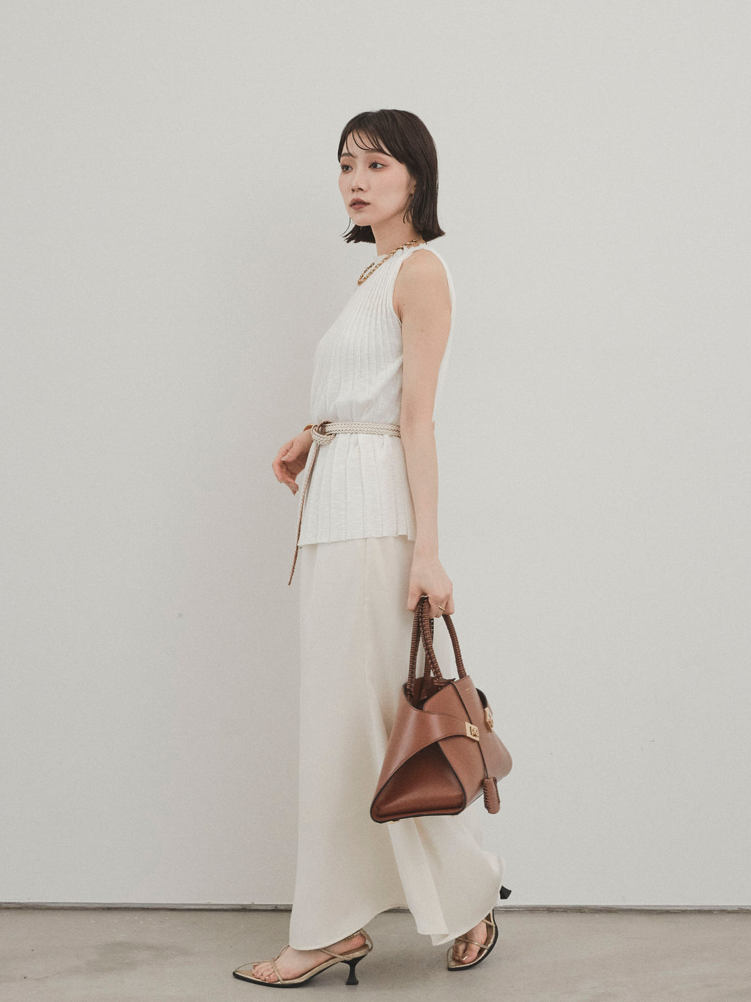 [SET]プリーツニットキャミソール+リラックスナロースカート(2set)