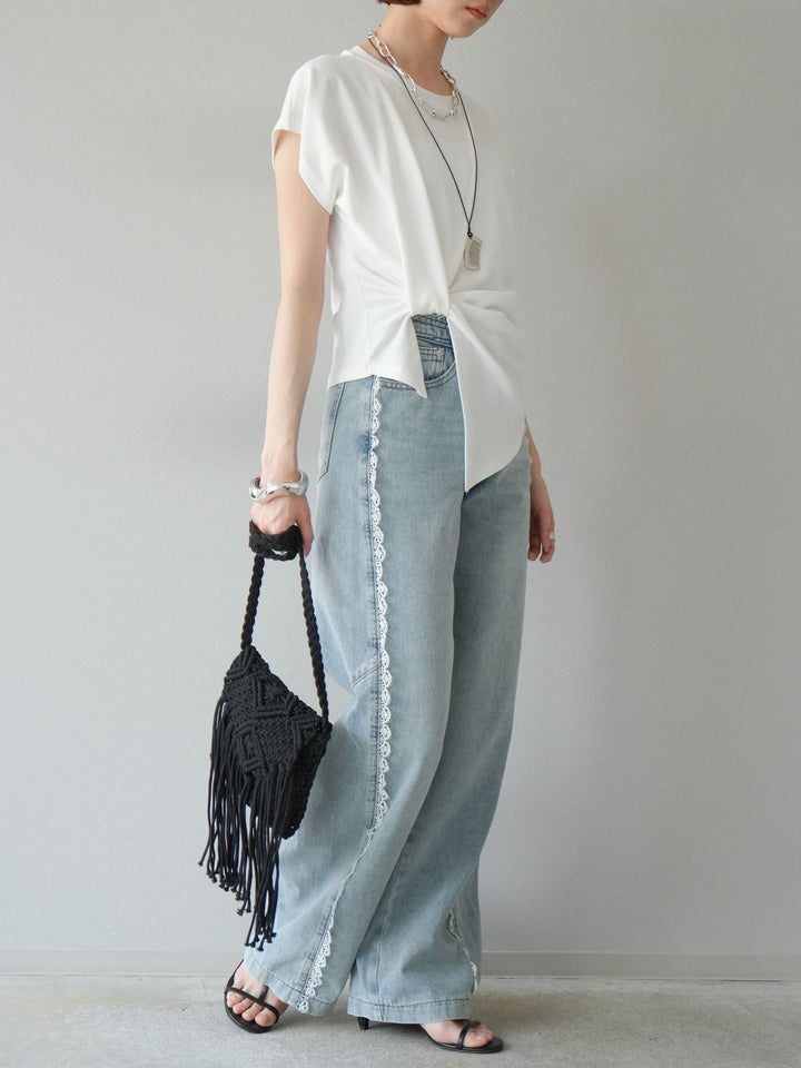 【預購】Line蕾絲牛仔褲/淺藍