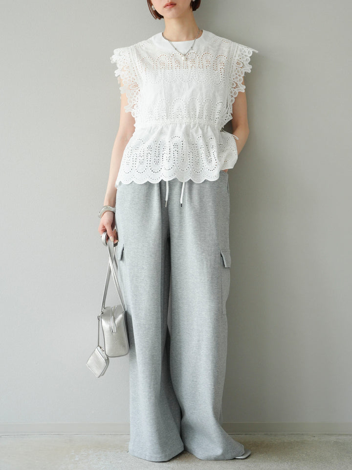 [予約]スカラップ刺繍レースブラウス/ホワイト