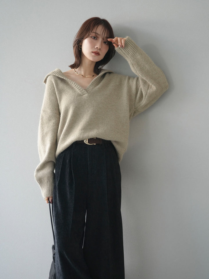 [予約]スキッパーニットプルオーバー/beige