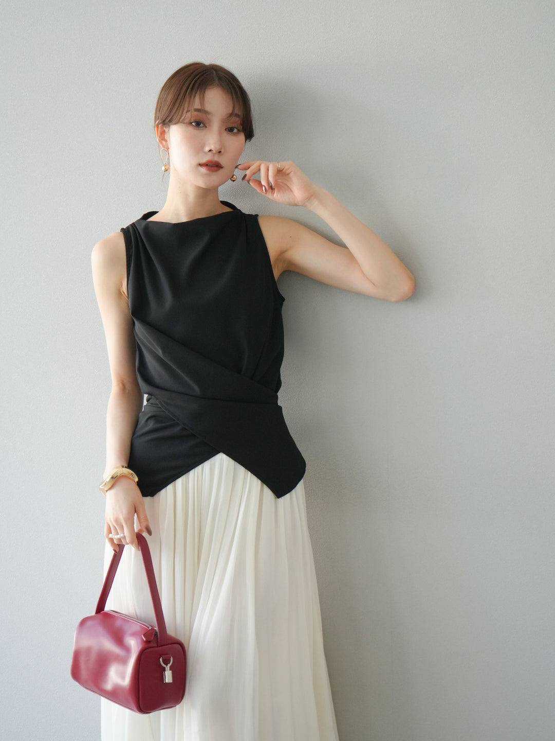 [SET]ノースリーブトップス＆シャイニーフレアスカートSET UP/(2set)