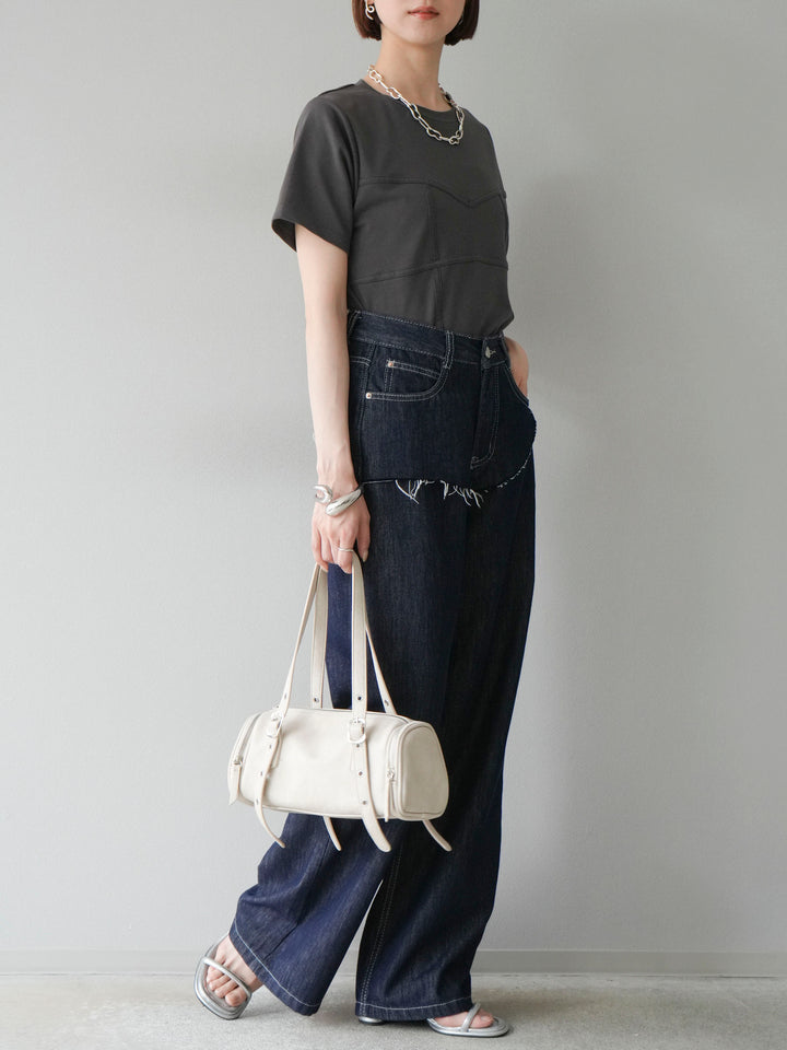 [SET]ビスチェデザインTシャツ+ヒップデザインデニムパンツ(2set)
