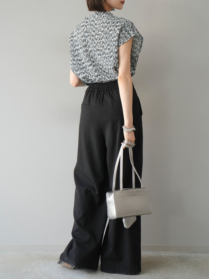 [SET] 多色隨機百褶法式上衣+拉鍊褶襉寬褲（2件套）