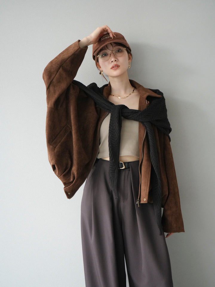 [SET] 麂皮外套+皮帶環設計寬褲（2套）