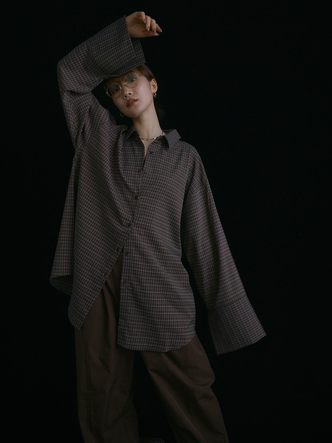 [予約]チェックBIGカフスオーバーシャツ/ブラウン