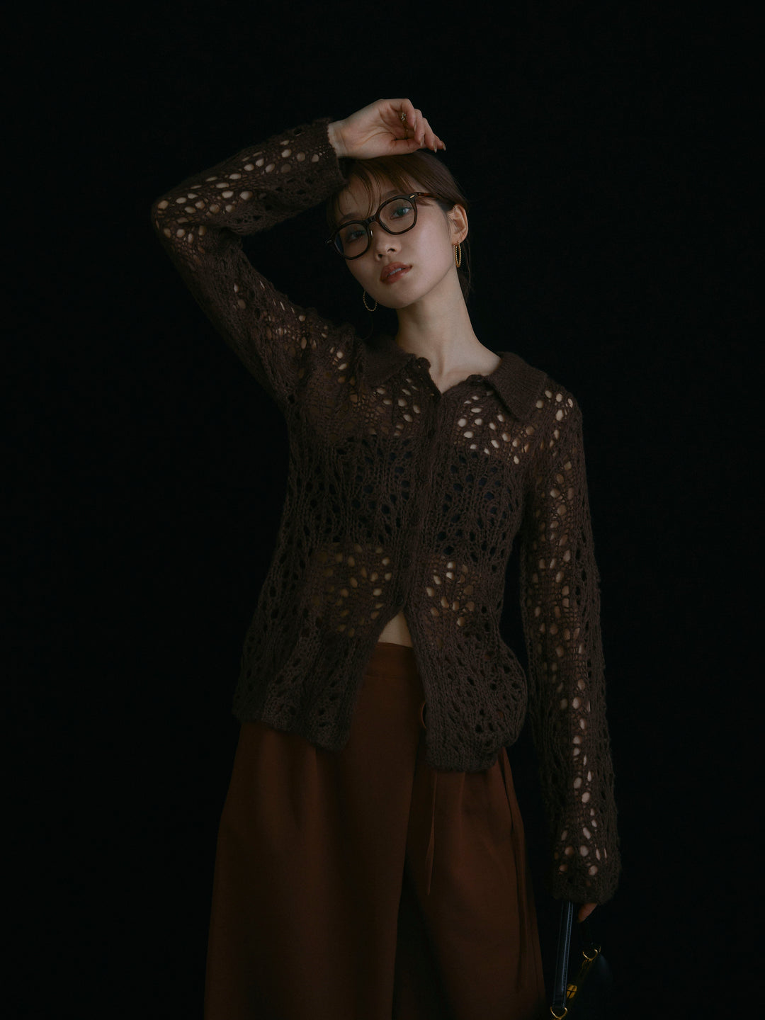 【Allure】[SET]ローゲージ透かし編みポロニッカーディガン+ローゲージ透かし編みポロニッカーディガン(2set)