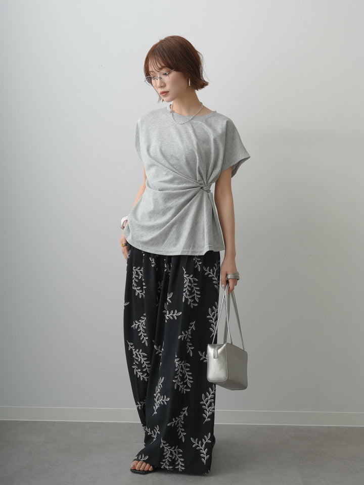 [SET]サイドノットTEE+リーフプリントタックワイドパンツ(2set)