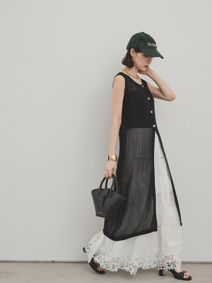 [SET]アソートボタンニットロングジレ+スカラップレースロングスカート(2set)