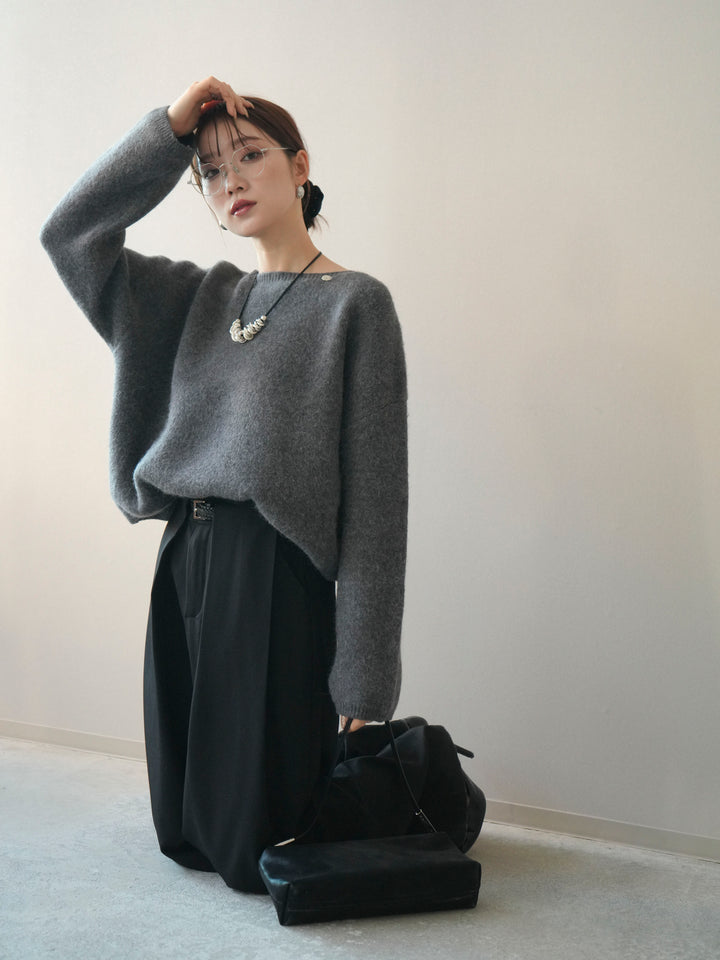[SET]アンゴラタッチボートネッククロップドプルオーバー+選べるアクセセット(2set)
