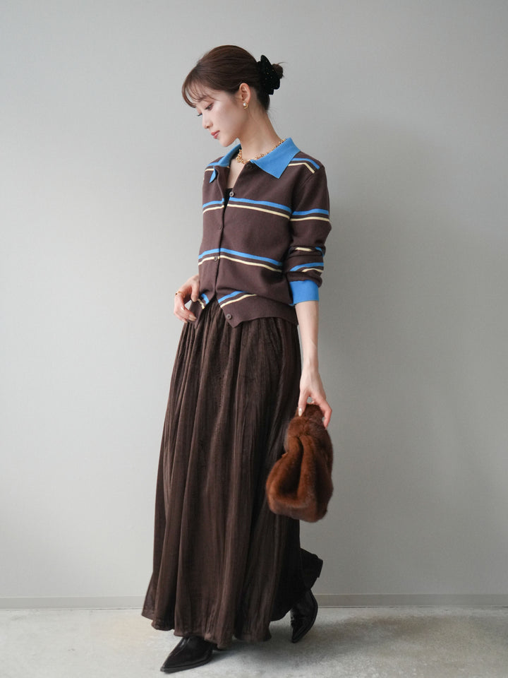 [予約]ワッシャーベロアプリーツスカート/brown