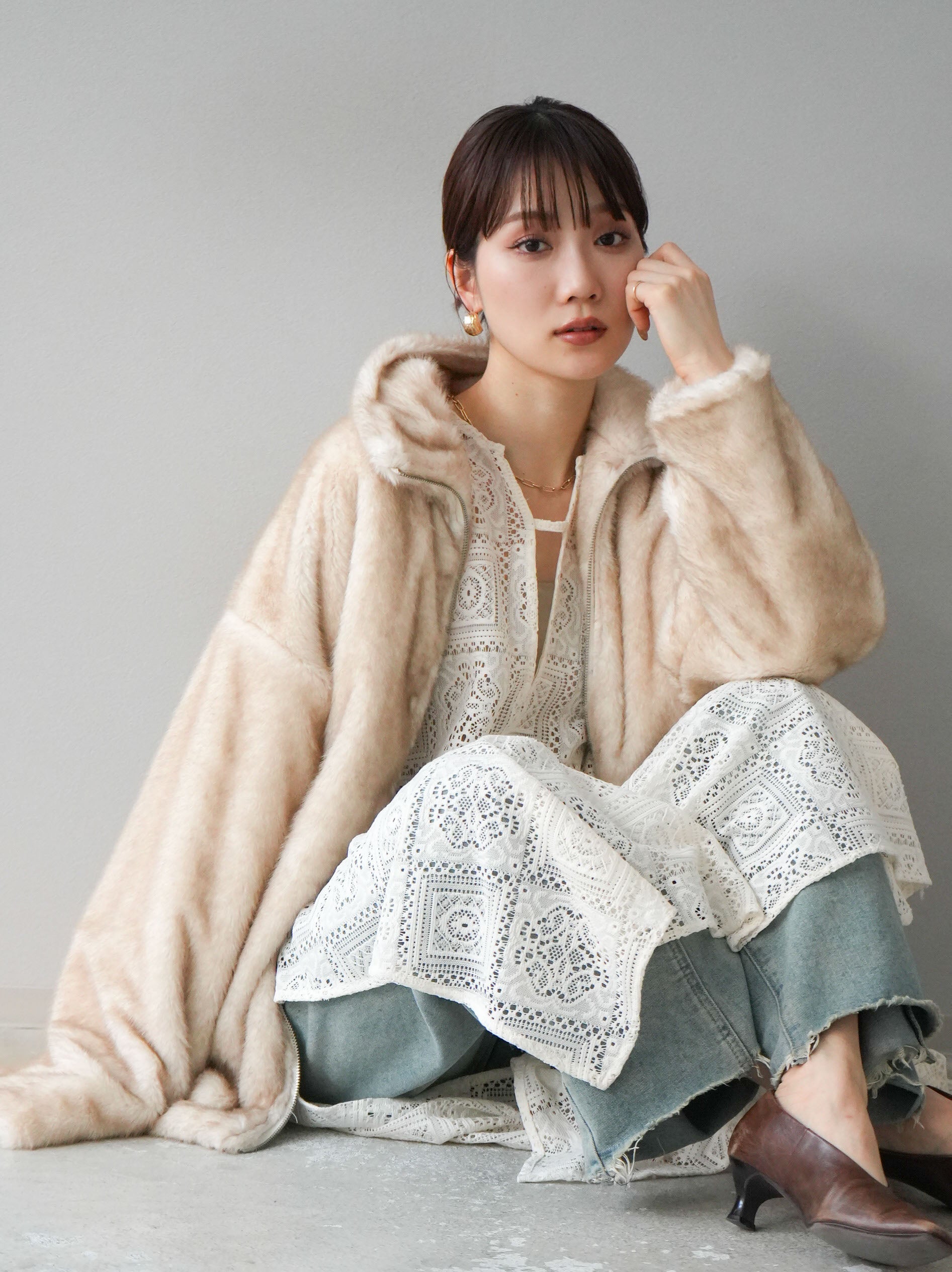 予約]ファースタンドミドルジップジャケット/アイボリー – Lumier