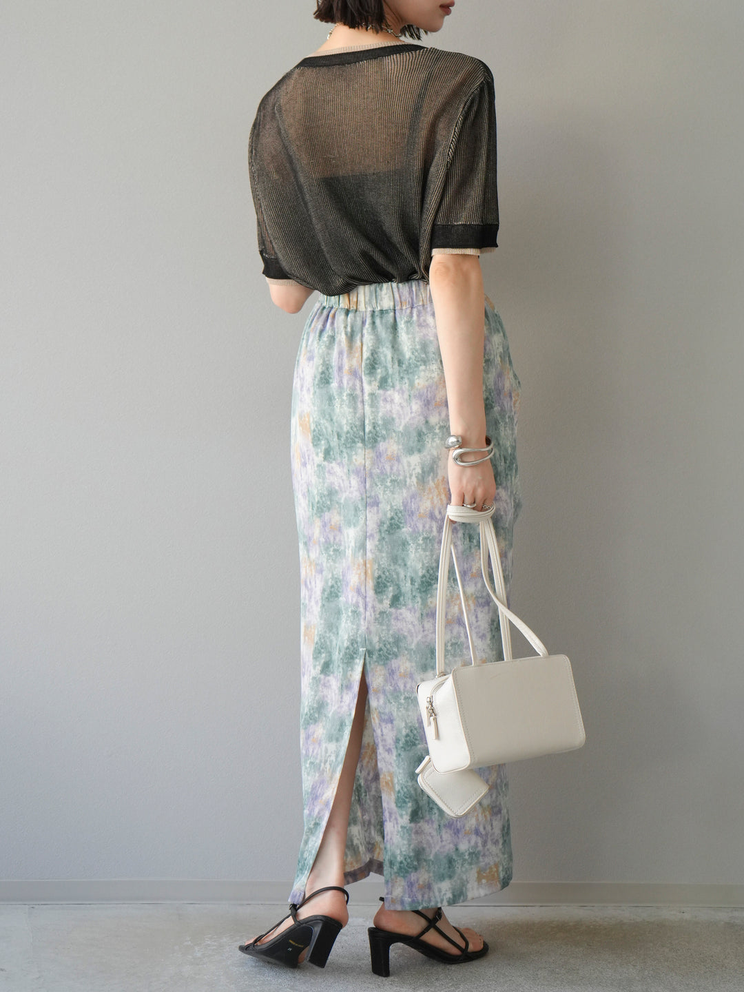 [SET]リネンタッチ配色二重臼ハーフニットトップス+選べるアソート柄スカートセット(2set)