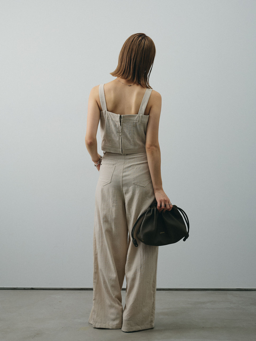 [SET] 亞麻感緊身胸衣＆寬褲套裝（2件套）